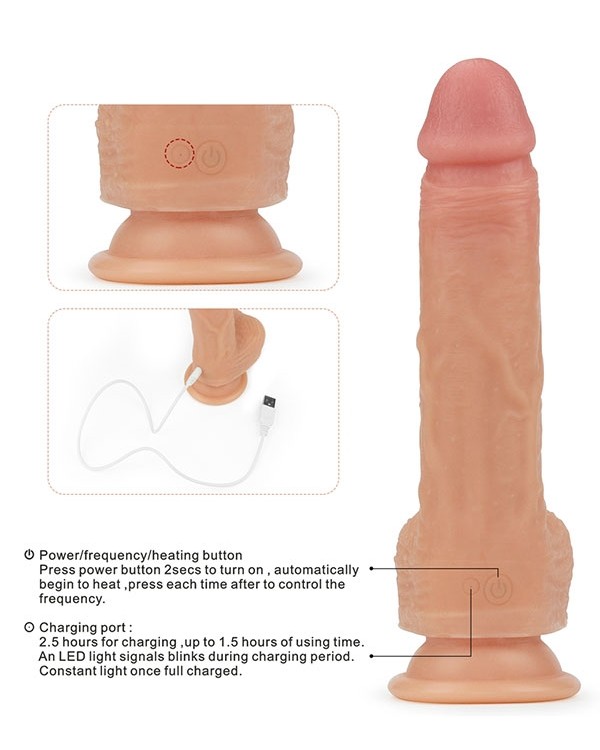Döner Başlı Çift Katmanlı Isıtmalı Şarjlı Titreşimli Gerçekçi Dildo 21.5 cm