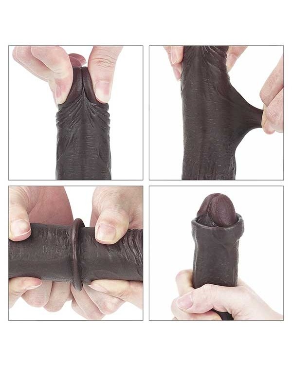 Kayar Derili Çift Katmanlı Gerçekçi Dildo 17.5 cm Siyah