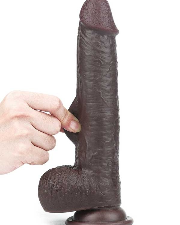 Kayar Derili Çift Katmanlı Realistik Dildo 23 cm Siyah
