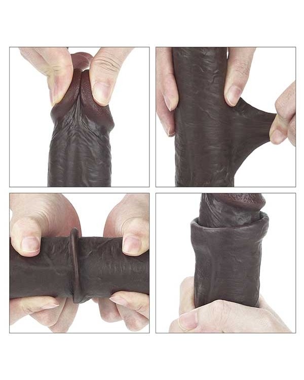 Kayar Derili Çift Katmanlı Realistik Dildo 23 cm Siyah