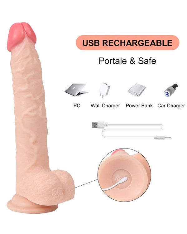 Uzaktan Kumandalı Şarjlı Döner Başlı Titreşimli Realistik Dildo 23 cm