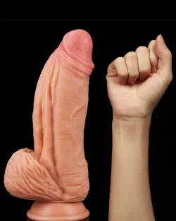 Çift Katmanlı Platinyum Silikon Monster Dildo 25 cm Ten