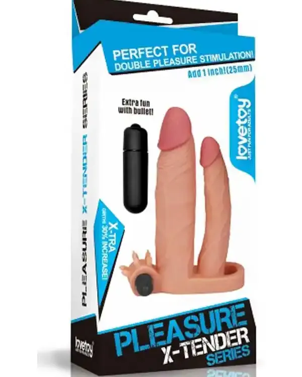 X Tender İkili Titreşimli Realistik Penis Kılıfı 2.5 cm Uzatmalı
