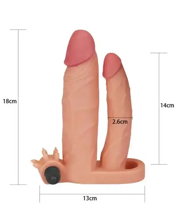 X Tender İkili Titreşimli Realistik Penis Kılıfı 2.5 cm Uzatmalı