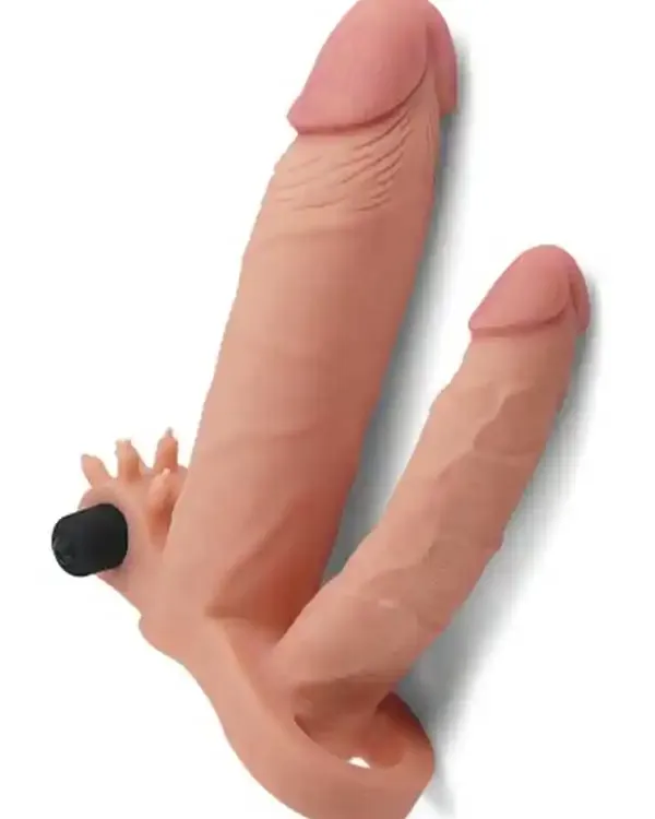 X Tender İkili Titreşimli Realistik Penis Kılıfı 2.5 cm Uzatmalı