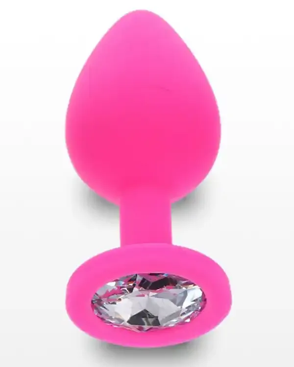 Silikon Yumuşak Dokulu Taşlı Anal Plug Medium Pembe