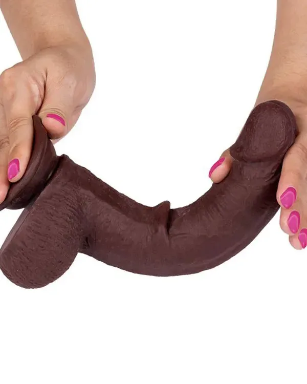 8" Dual Layer Oynar Derili Realistik Siyah Penis 20 cm